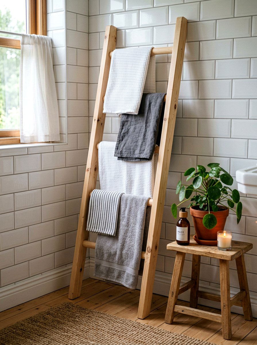 Ladder towel rack - 30 Scandinavian bathroom ideas