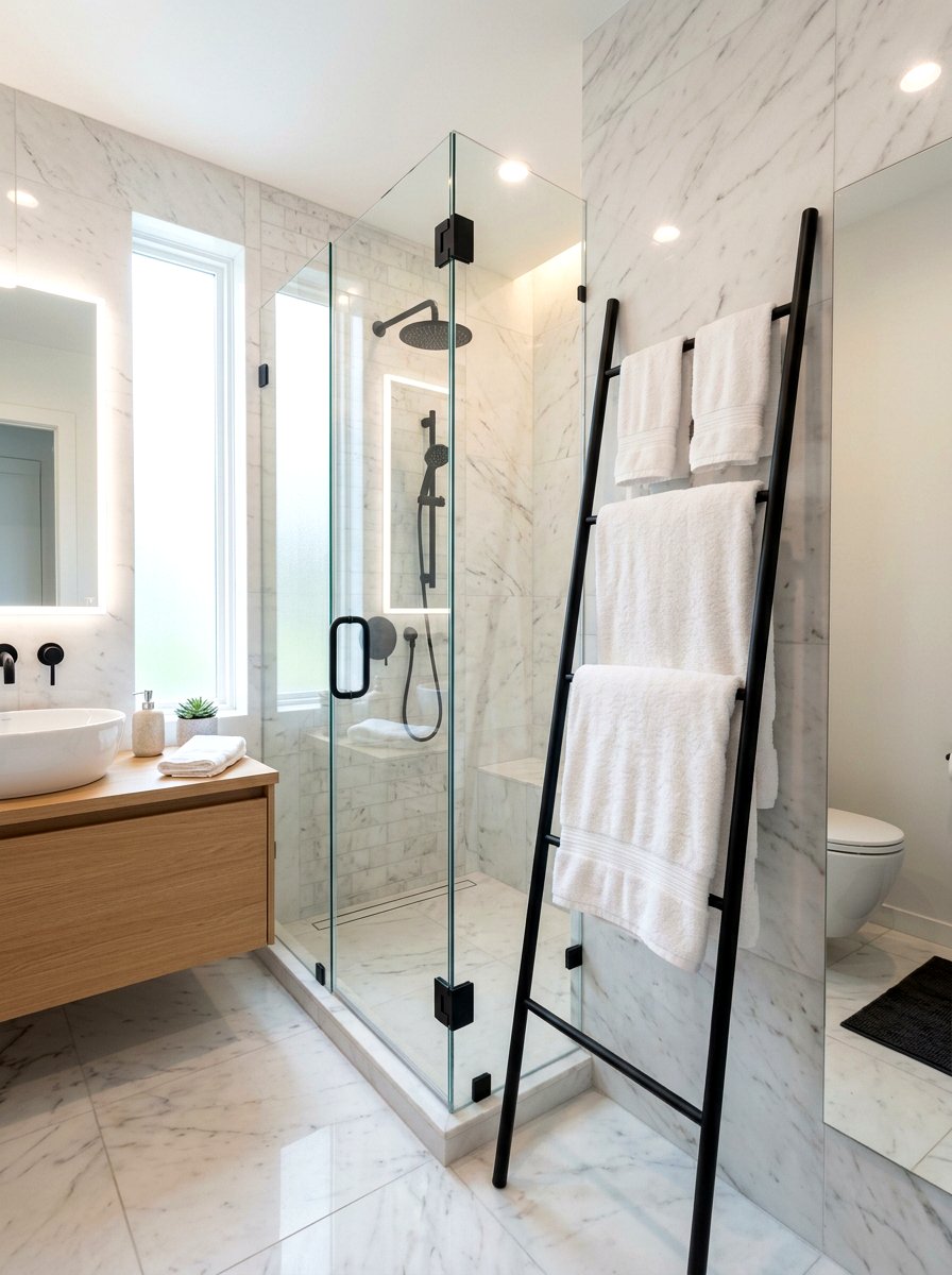 Ladder towel rack - 30 small apartment storage ideas