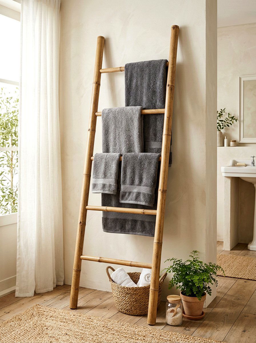 Ladder towel rack - 30 small guest bath decor ideas