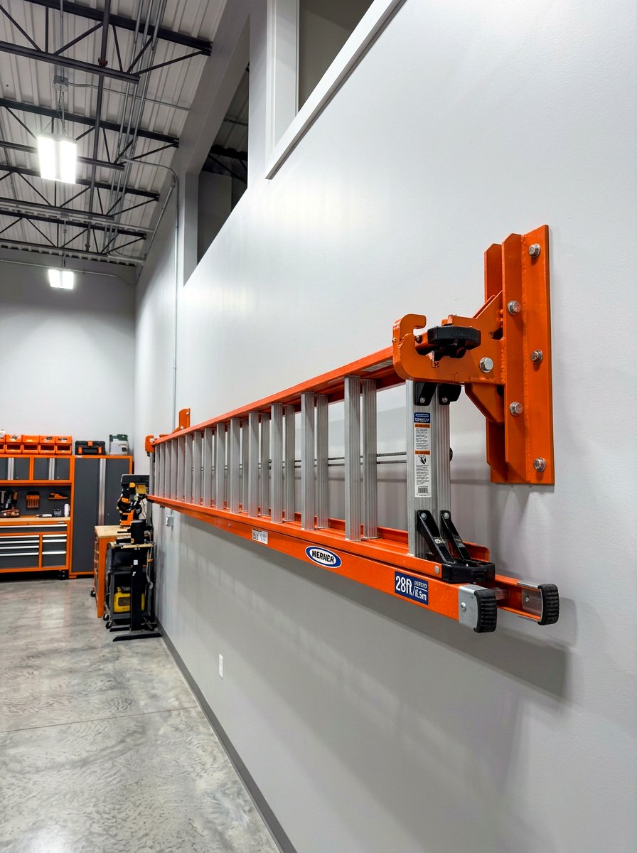 Ladder wall mount bracket - 30 garage wall storage ideas