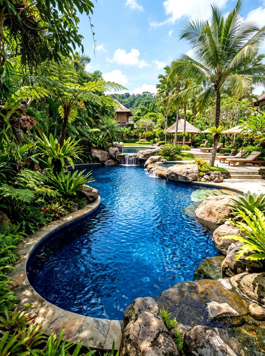 Lagoon style pool - 30 tropical backyard landscaping ideas
