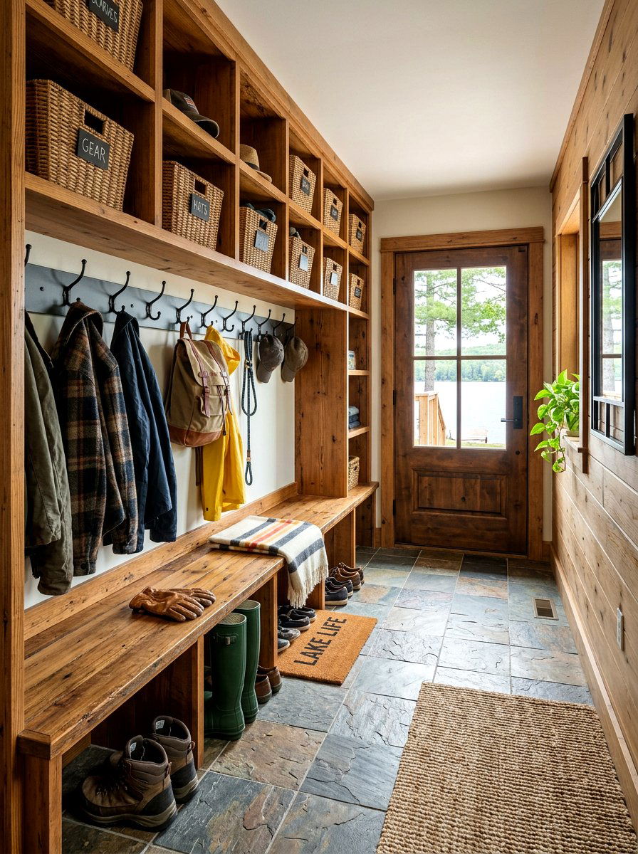 Lake house entry mudroom - 30 lake cabin decor ideas