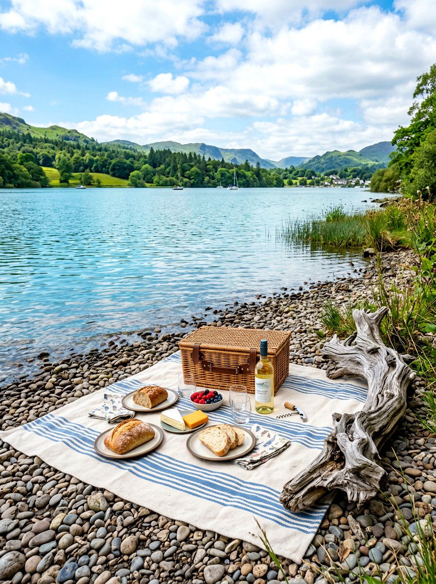 Lakeside Picnic With Driftwood - 30 picnic blanket corner ideas