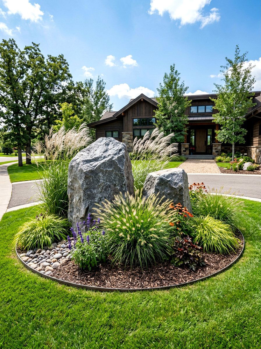 Landscape Boulder Front Yard Island - 30 front yard island bed ideas