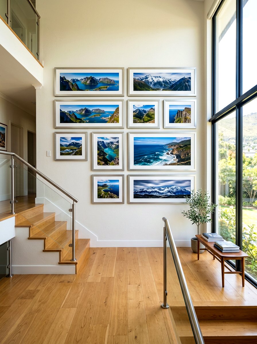 Landscape Photography Gallery Wall - 30 stair landing gallery ideas