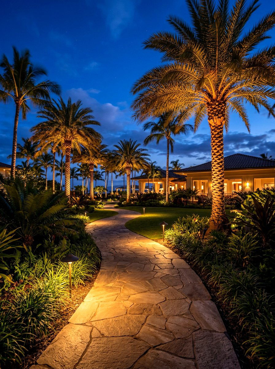Landscape night lighting - 30 tropical backyard landscaping ideas