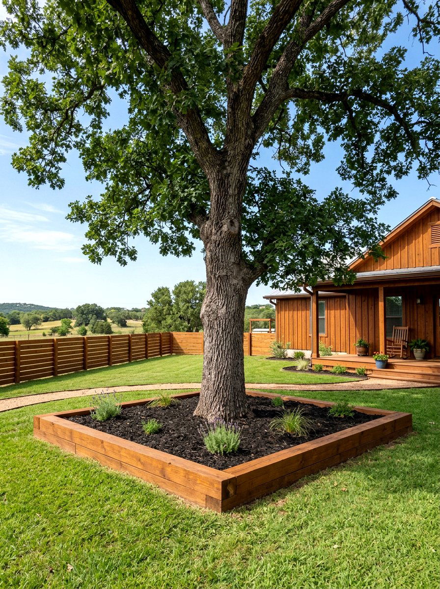 Landscape timber tree ring - 30 mulch ring around tree ideas