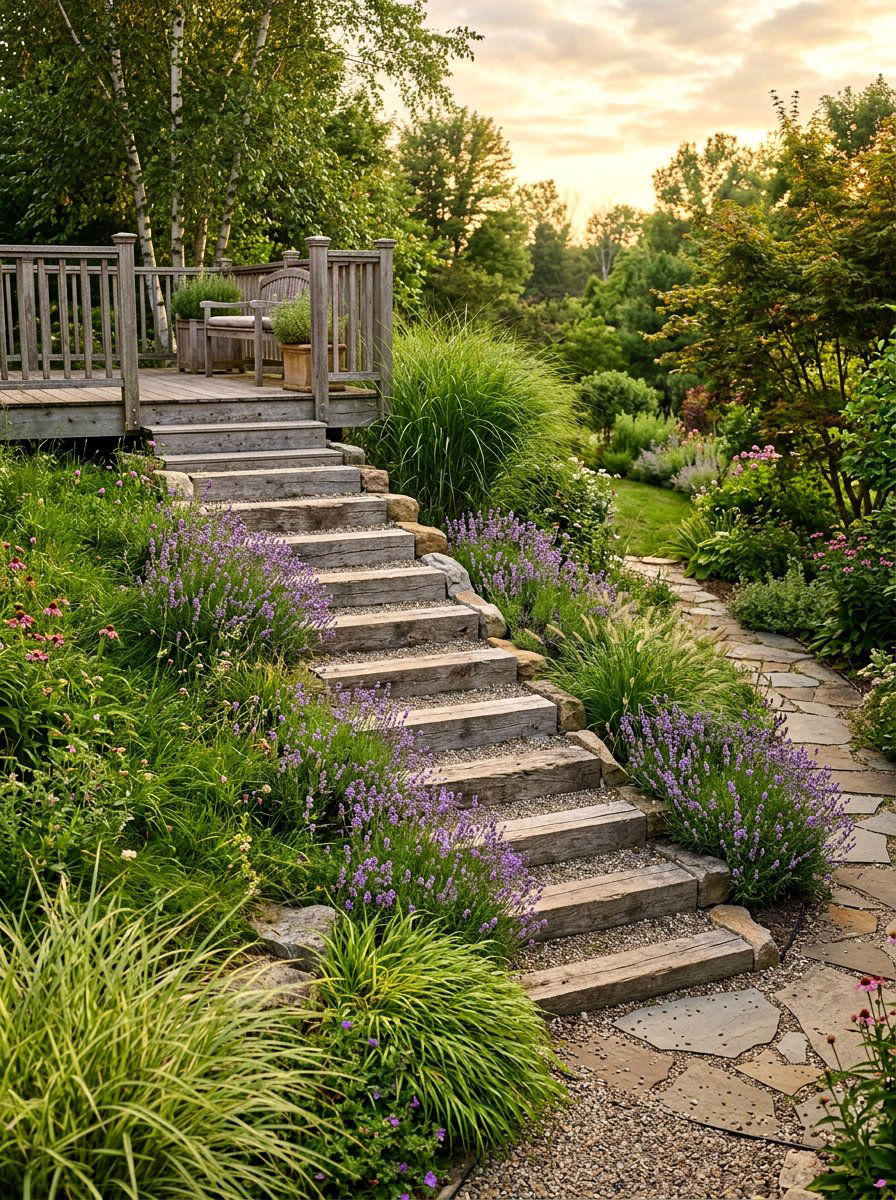 Landscaped Deck Stairs - 30 deck stair ideas