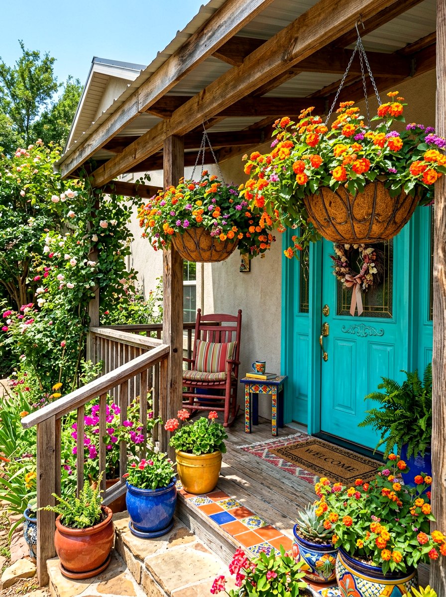 Lantana porch basket - 30 porch floral basket ideas