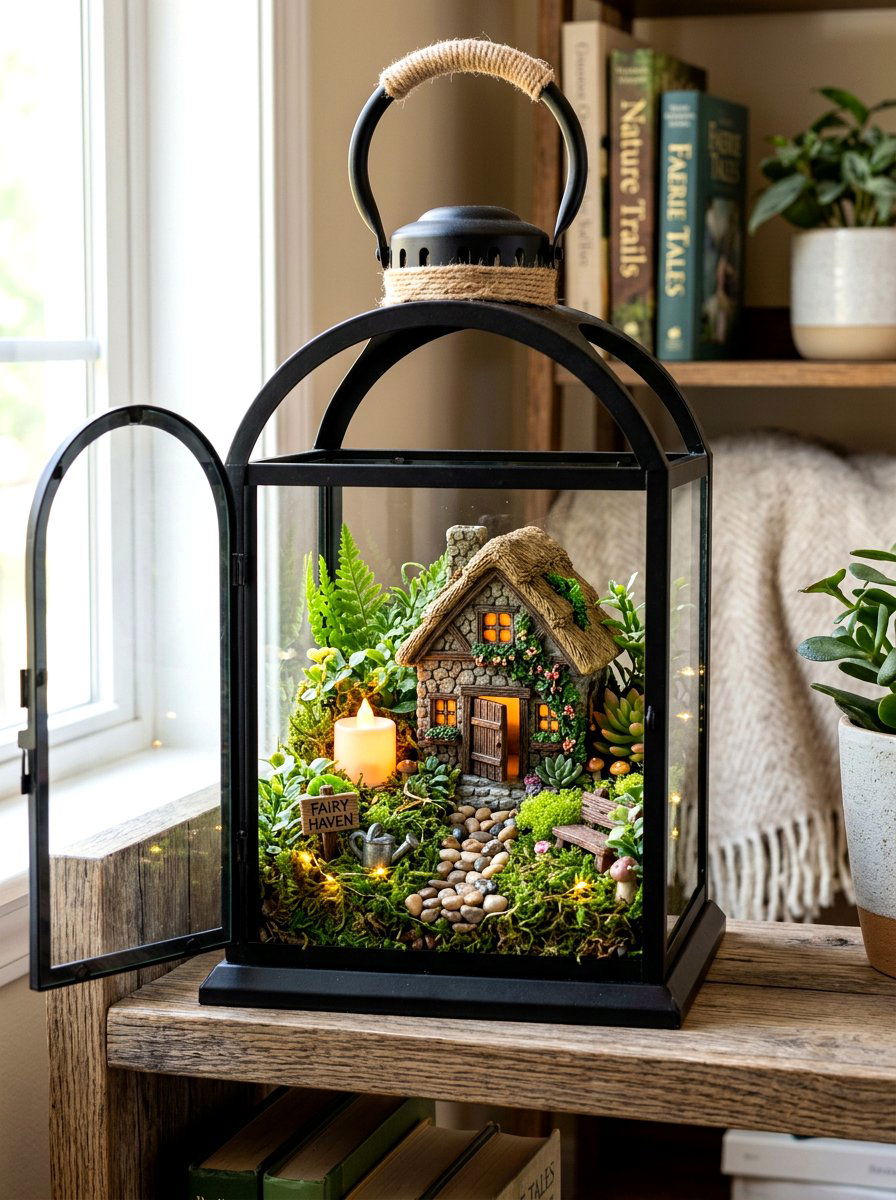 Lantern Fairy Garden - 30 fairy garden ideas