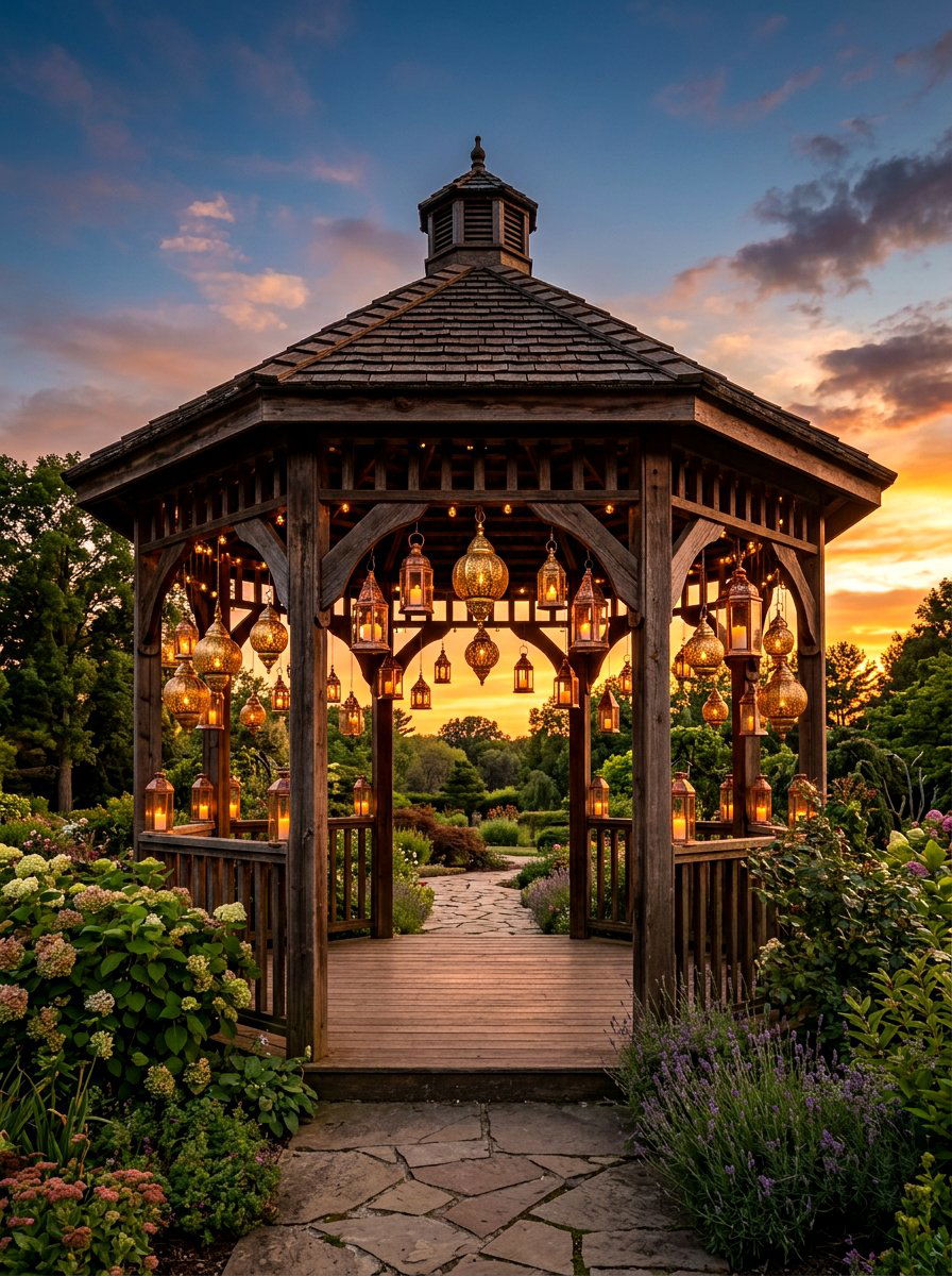 Lantern Filled Gazebo - 30 backyard wedding gazebo ideas