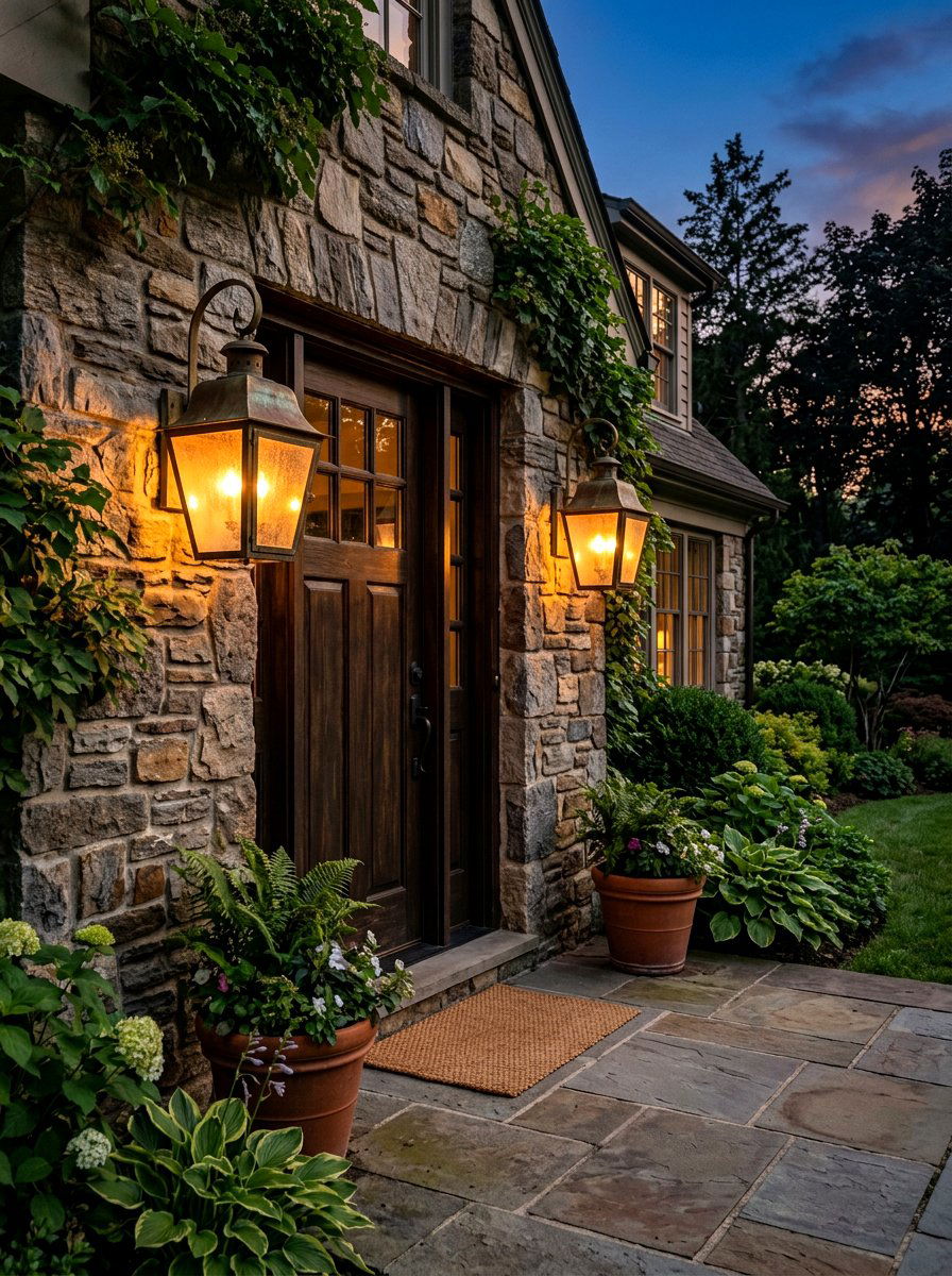 Lantern Lighting Porch - 30 English cottage front porch ideas