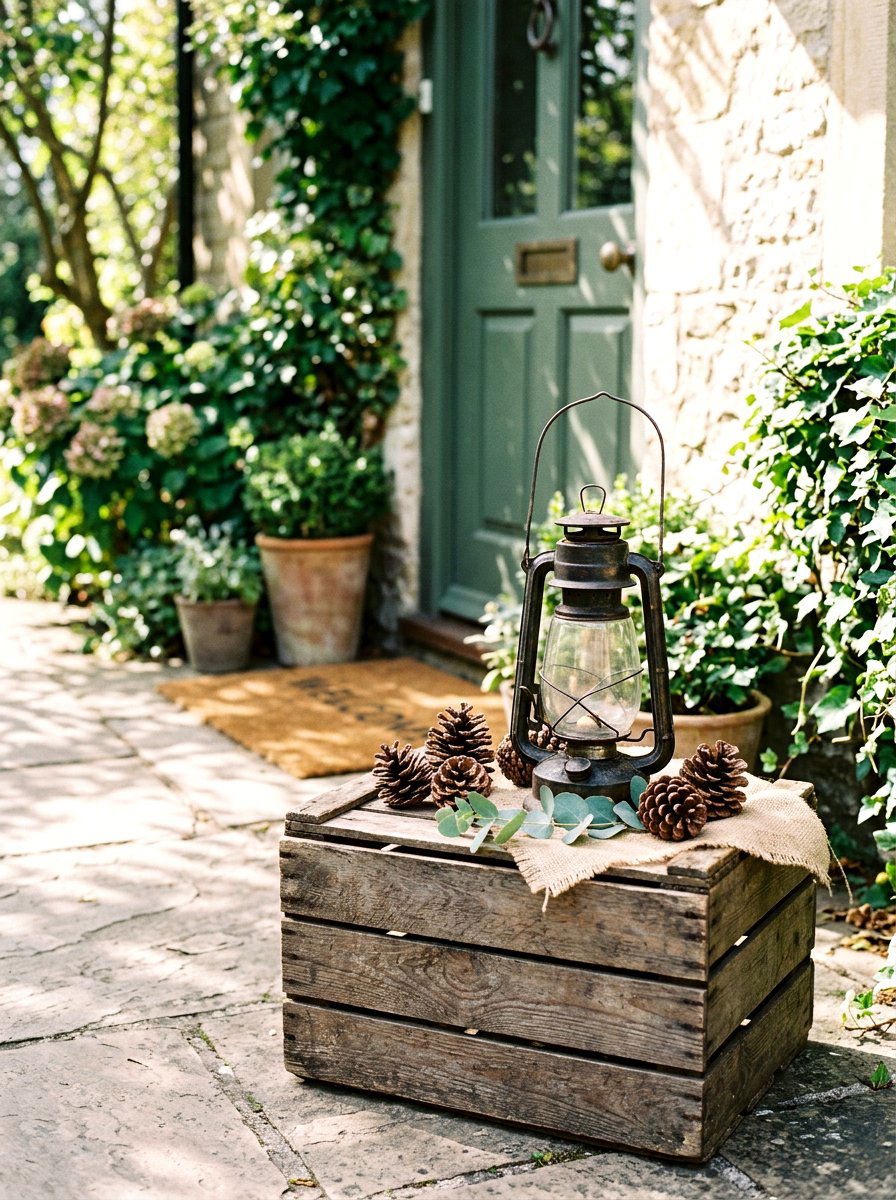 Lantern On A Wooden Crate - 30 winter porch lantern ideas