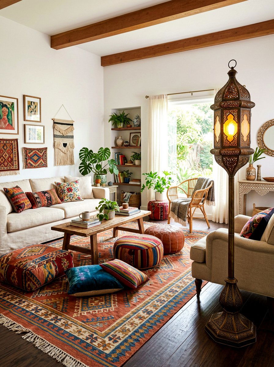 Lantern Style Living Room Floor Lamp - 30 layered lamp living room ideas