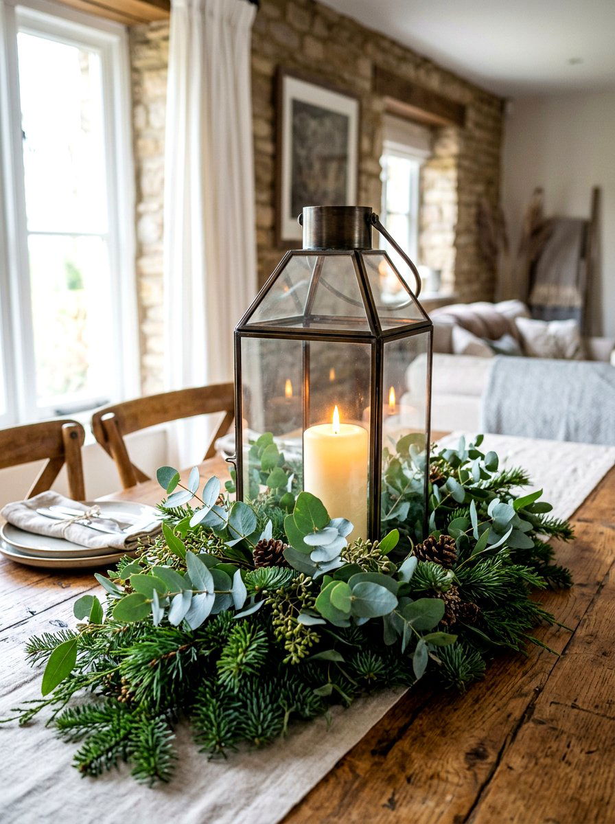 Lantern With Eucalyptus And Pine - 30 winter porch lantern ideas