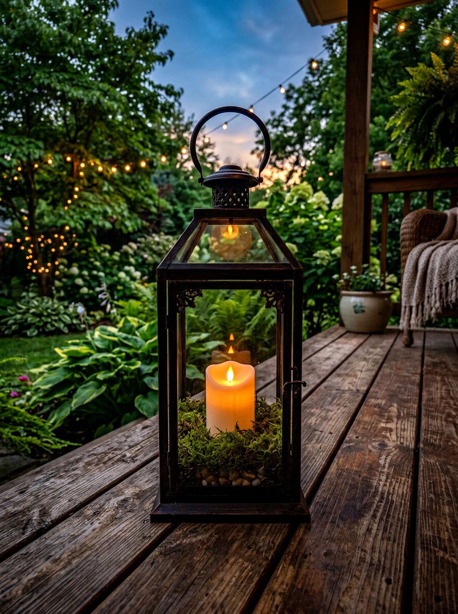 Lantern With Flickering Flameless Candles - 30 winter porch lantern ideas