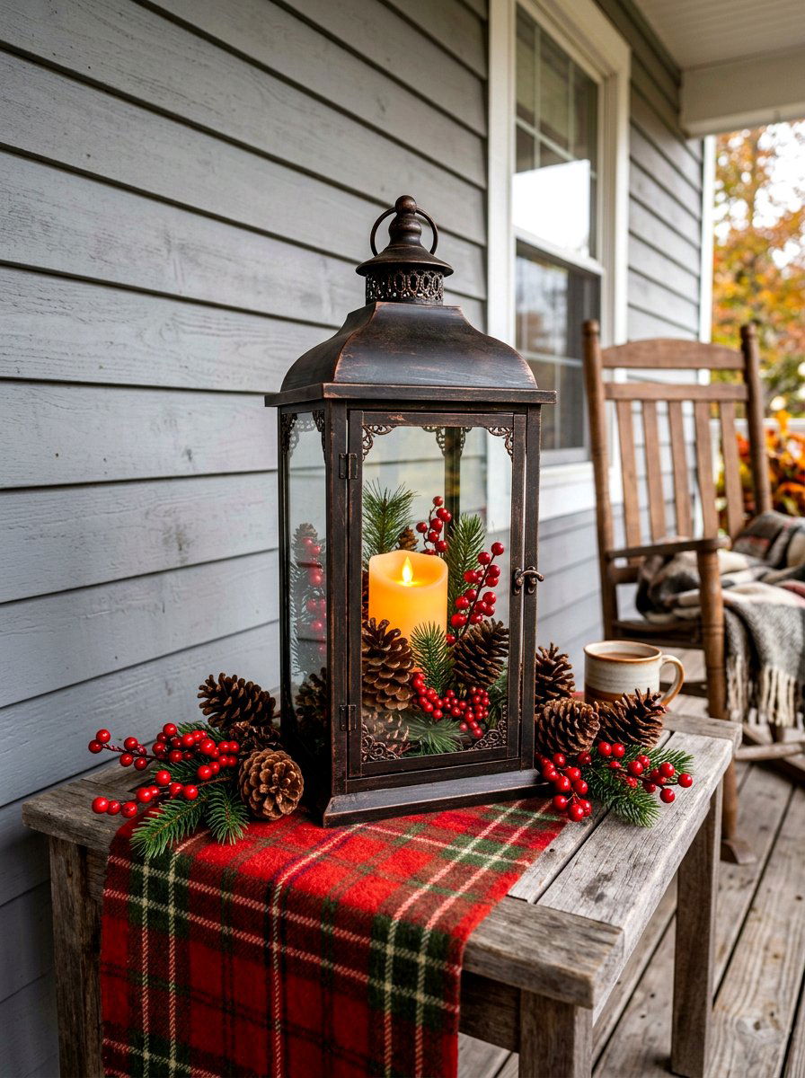 Lantern With Pinecones And Berries - 30 winter porch lantern ideas