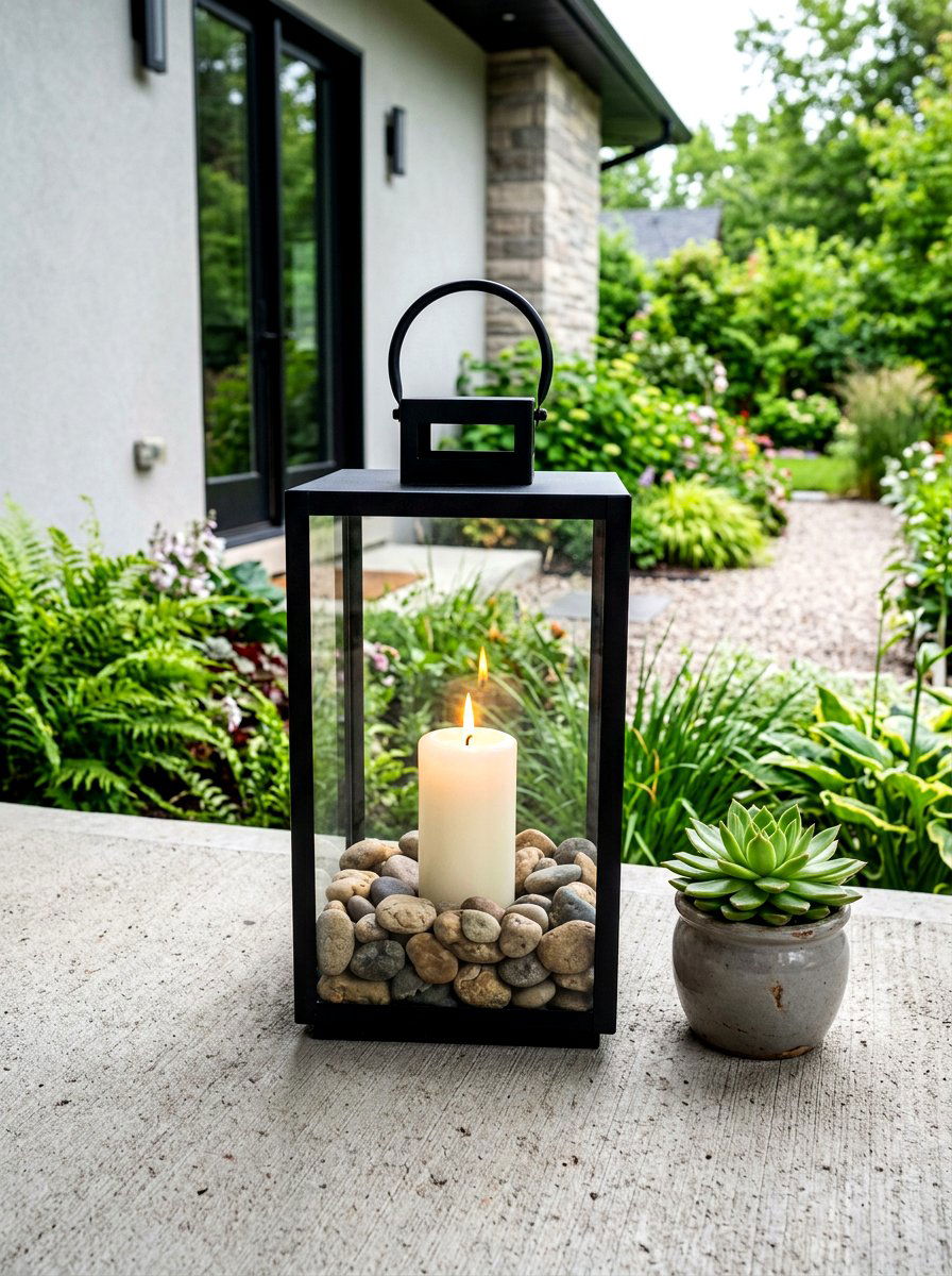 Lantern filled with river rocks - 30 porch lantern styling ideas