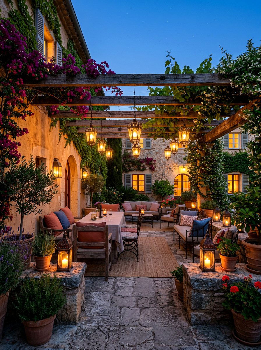 Lantern lit courtyard - 30 Mediterranean front courtyard ideas