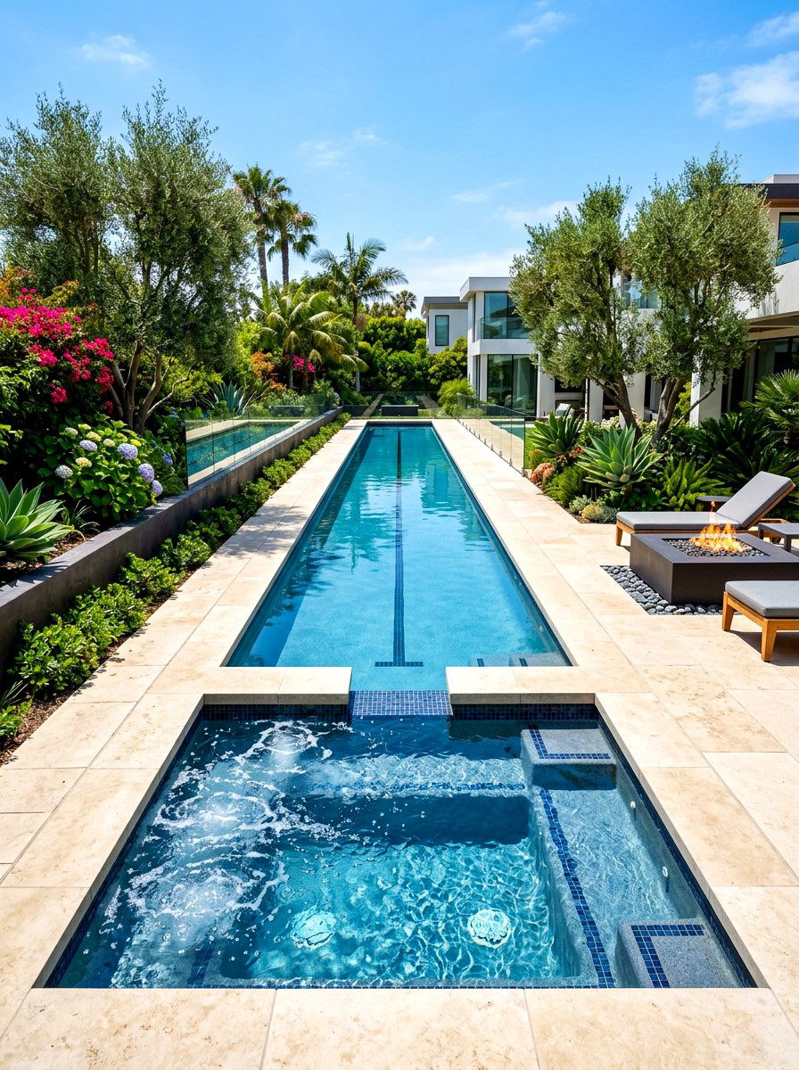 Lap Pool With Hot Tub - 30 lap pool backyard ideas