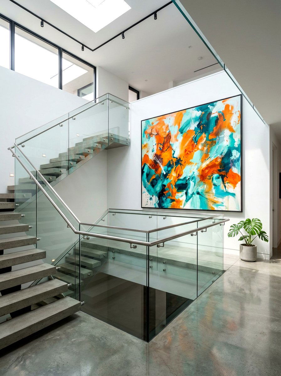 Large Abstract Art Landing - 30 stair landing gallery ideas