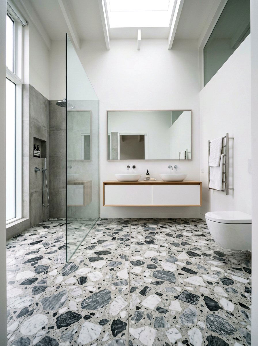 Large Aggregate Terrazzo Bathroom - 30 terrazzo floor bathroom ideas