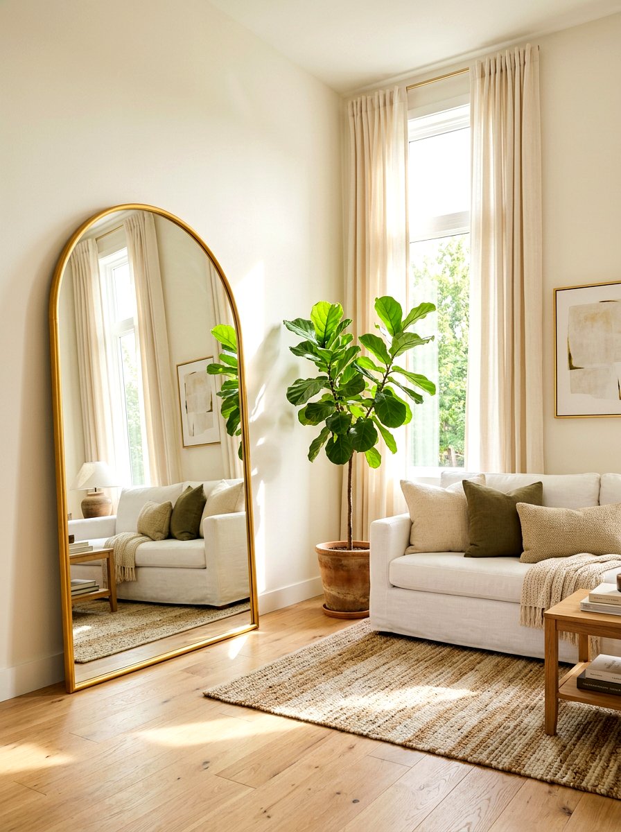 Large Arched Gold Floor Mirror - 30 statement floor mirror living room ideas