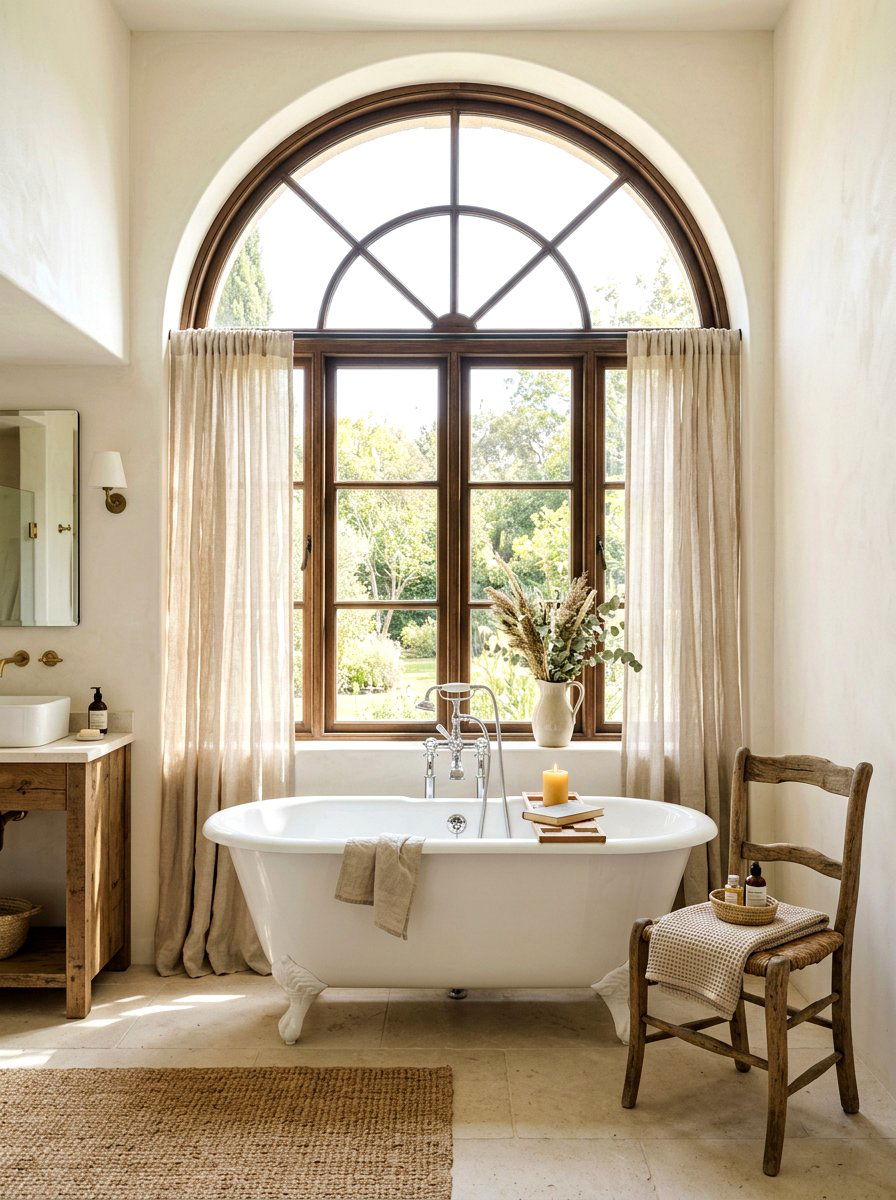 Large Arched Window For Natural Light - 30 French country bathroom ideas
