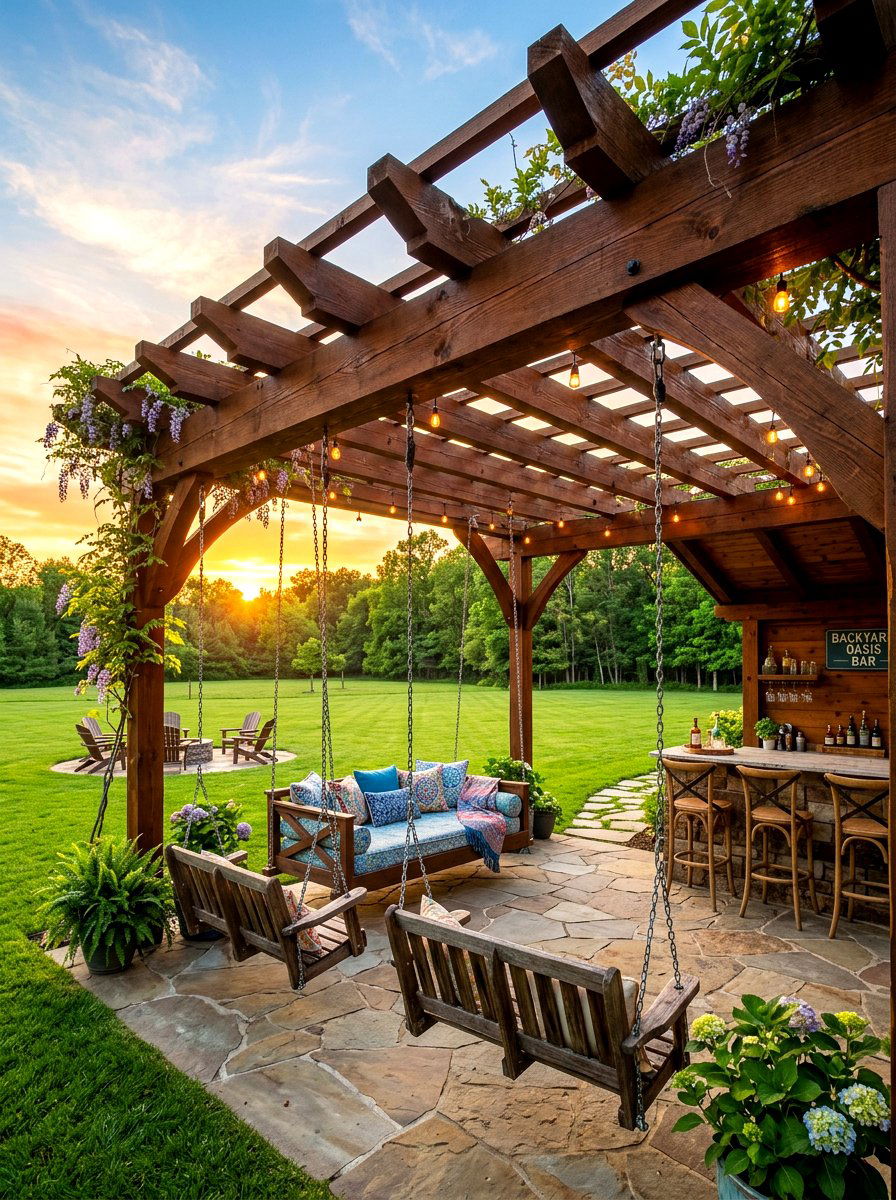Large Backyard Pergola Swing - 30 pergola with swings ideas