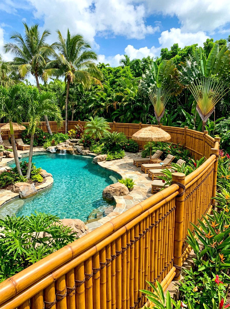 Large Bamboo Fence - 30 pool privacy ideas
