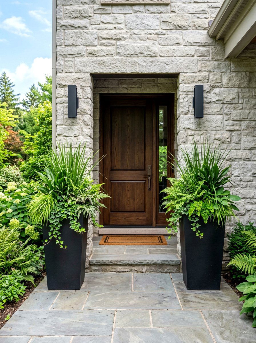 Large Black Planters - 30 front door decor ideas