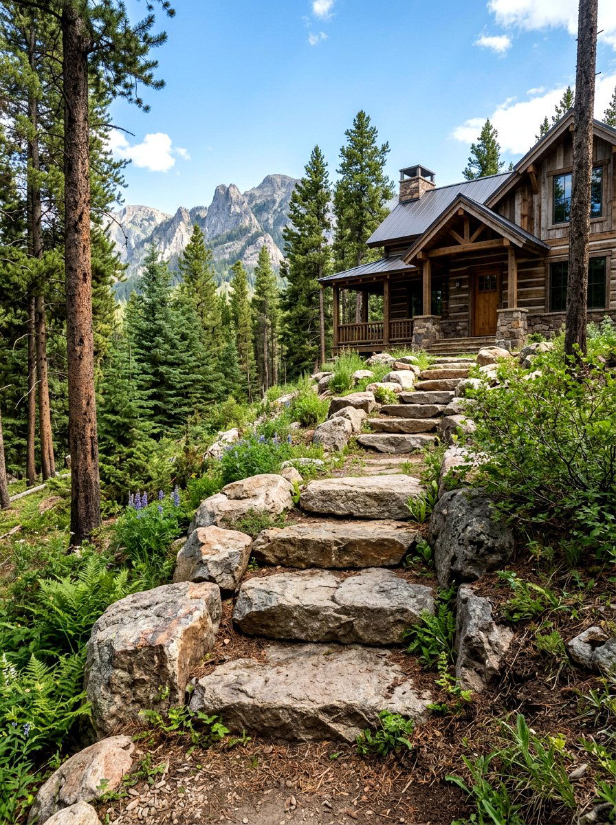 Large Boulder Stairs - 30 stone front steps ideas