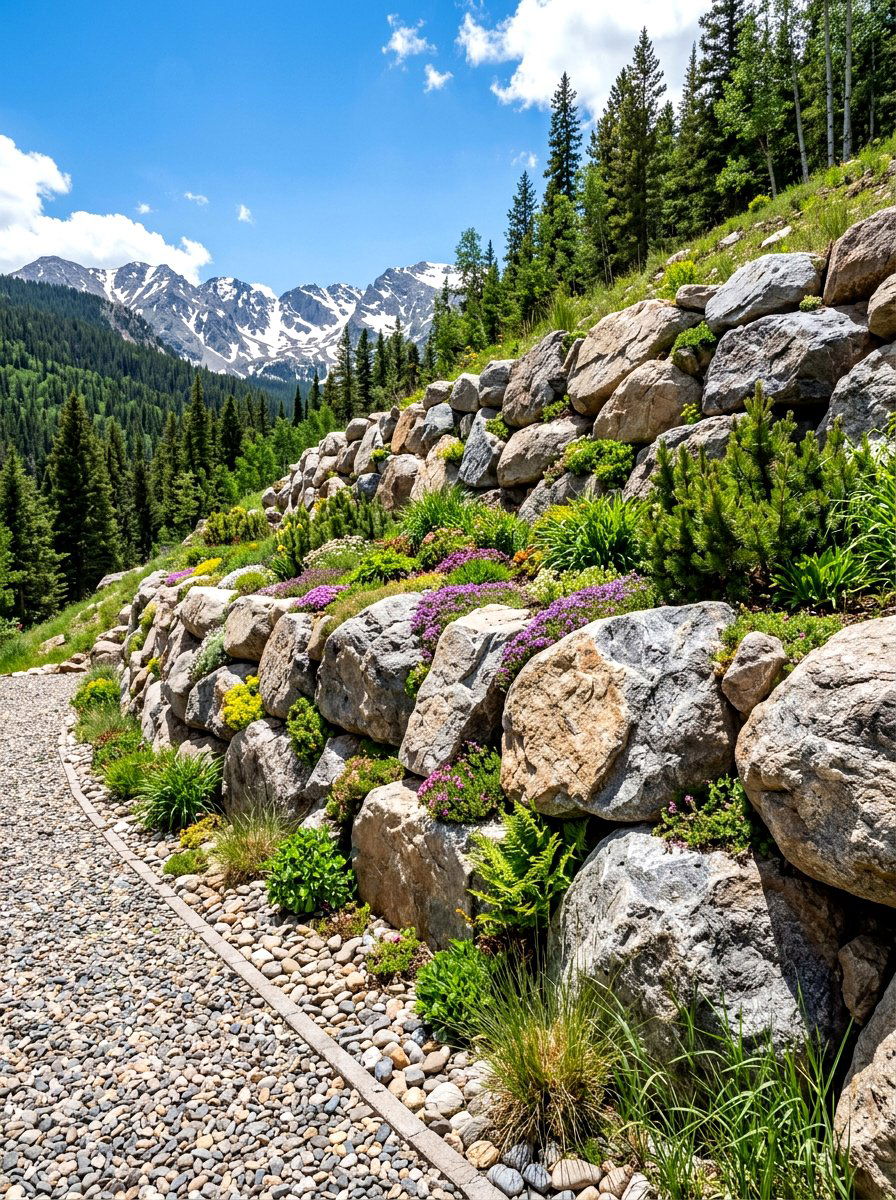 Large Boulder Wall - 30 garden retaining wall ideas