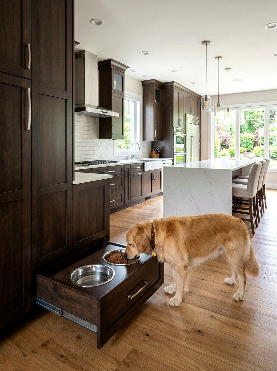Large Breed Elevated Dog Drawer - 30 dog bowl drawer ideas
