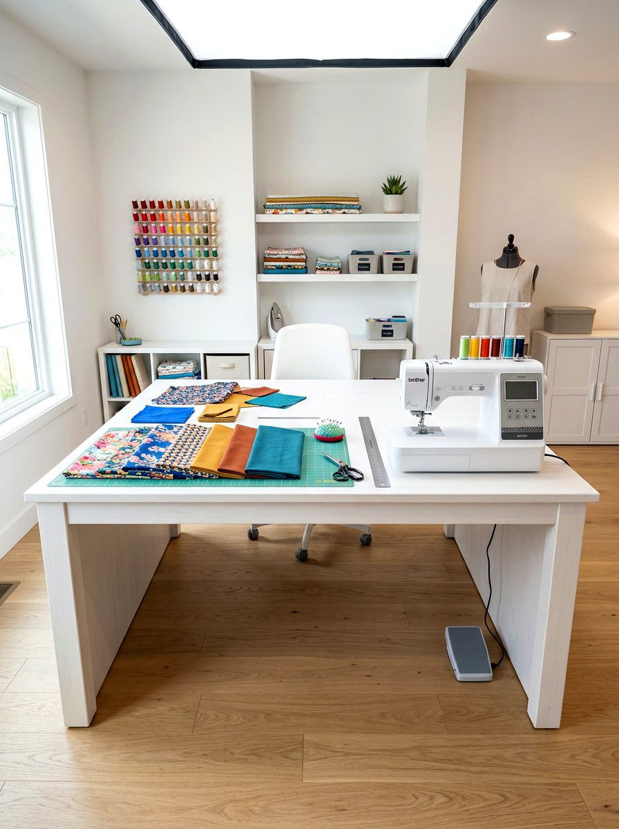 Large Center Sewing Table - 30 sewing room ideas