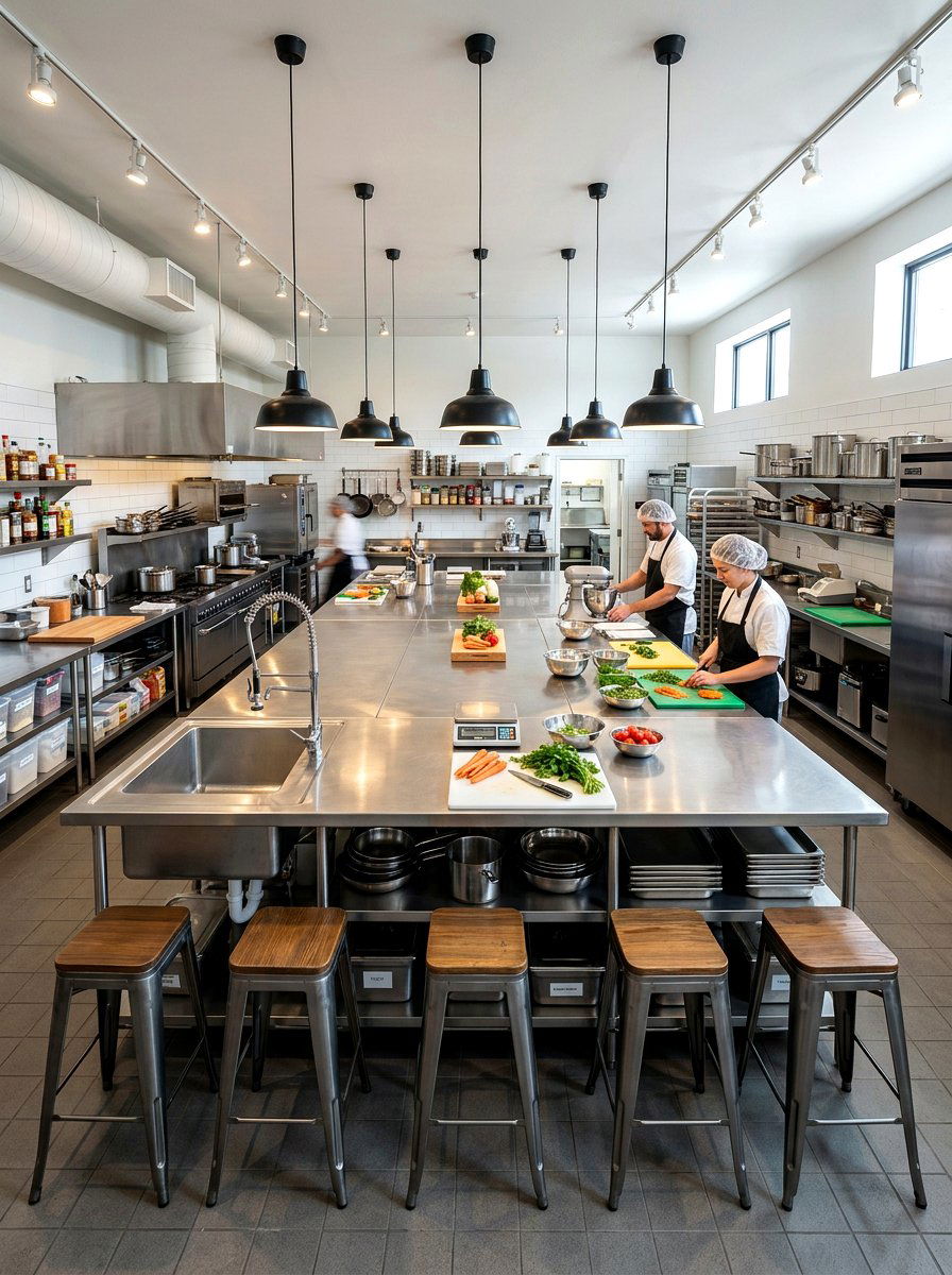 Large Central Island Workstation - 30 catering kitchen ideas