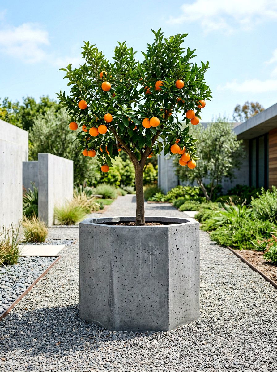 Large Concrete Citrus Planter - 30 potted citrus backyard ideas