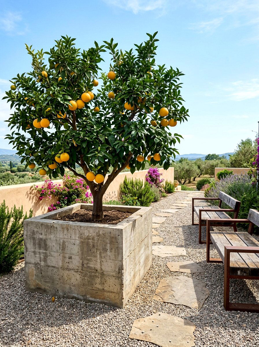 Large Concrete Planter For Grapefruit Tree - 30 potted citrus patio ideas