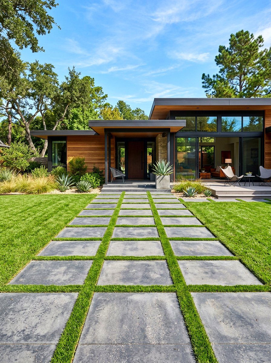 Large Concrete Slabs With Grass - 30 side yard walkway ideas