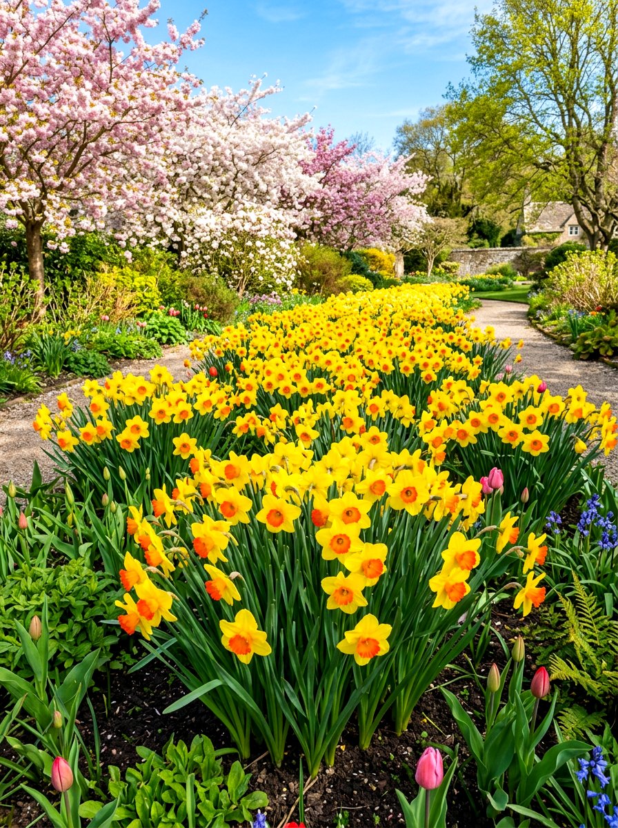 Large Cupped Daffodil Bed - 30 spring bulb border ideas