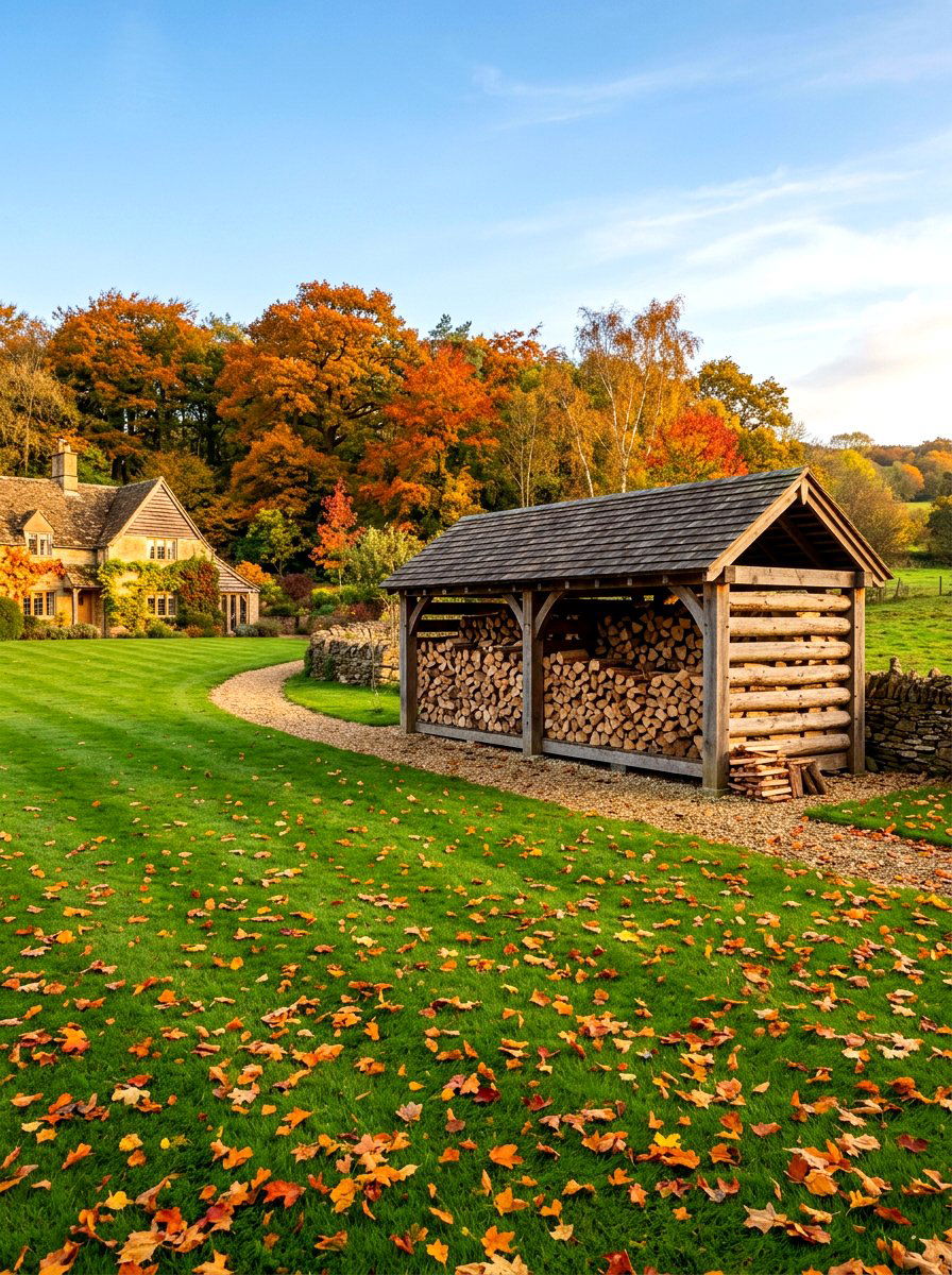 Large Double Row Log Store - 30 wood storage shed ideas