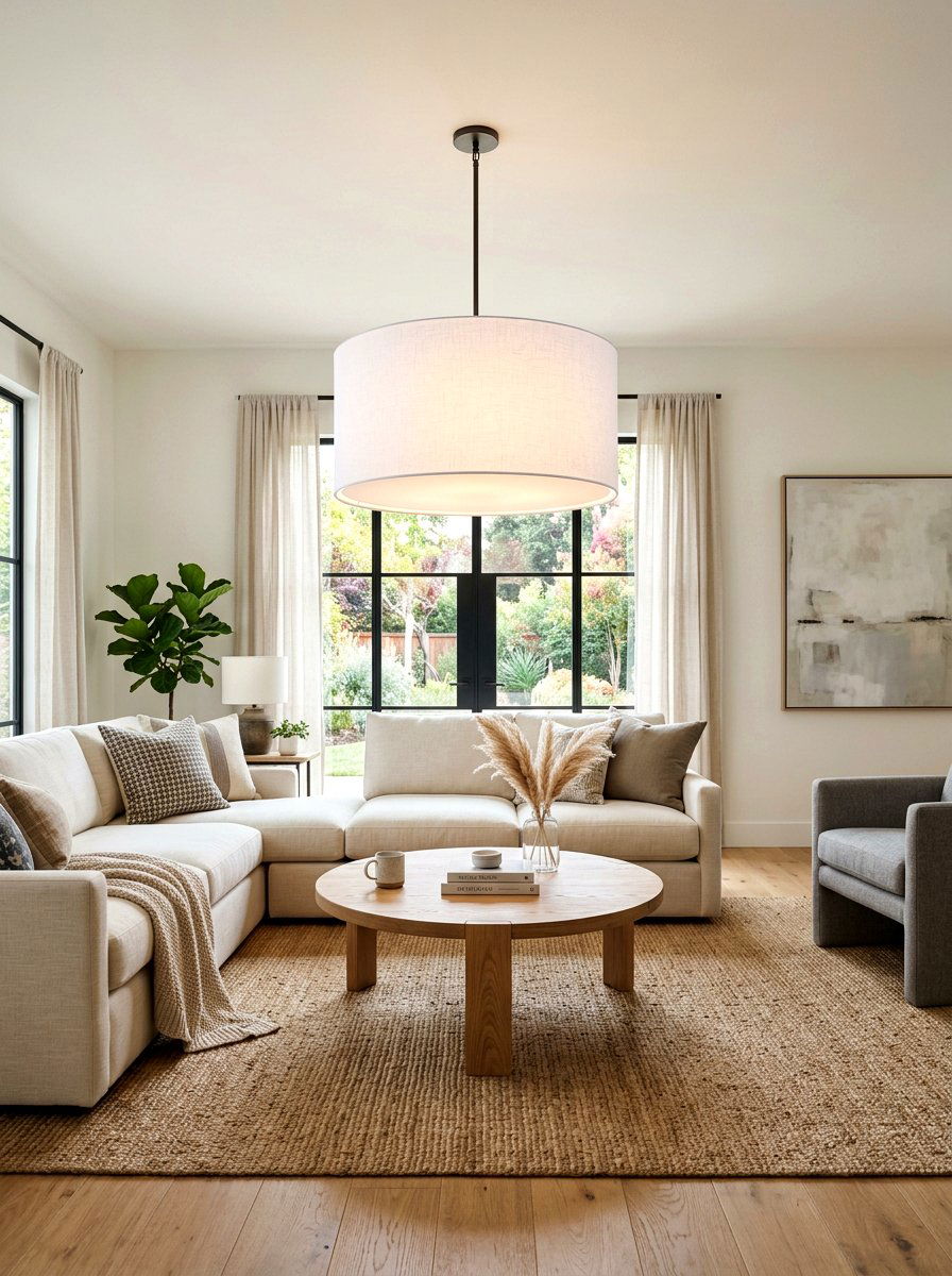 Large Drum Pendant Light - 30 living room lighting ideas