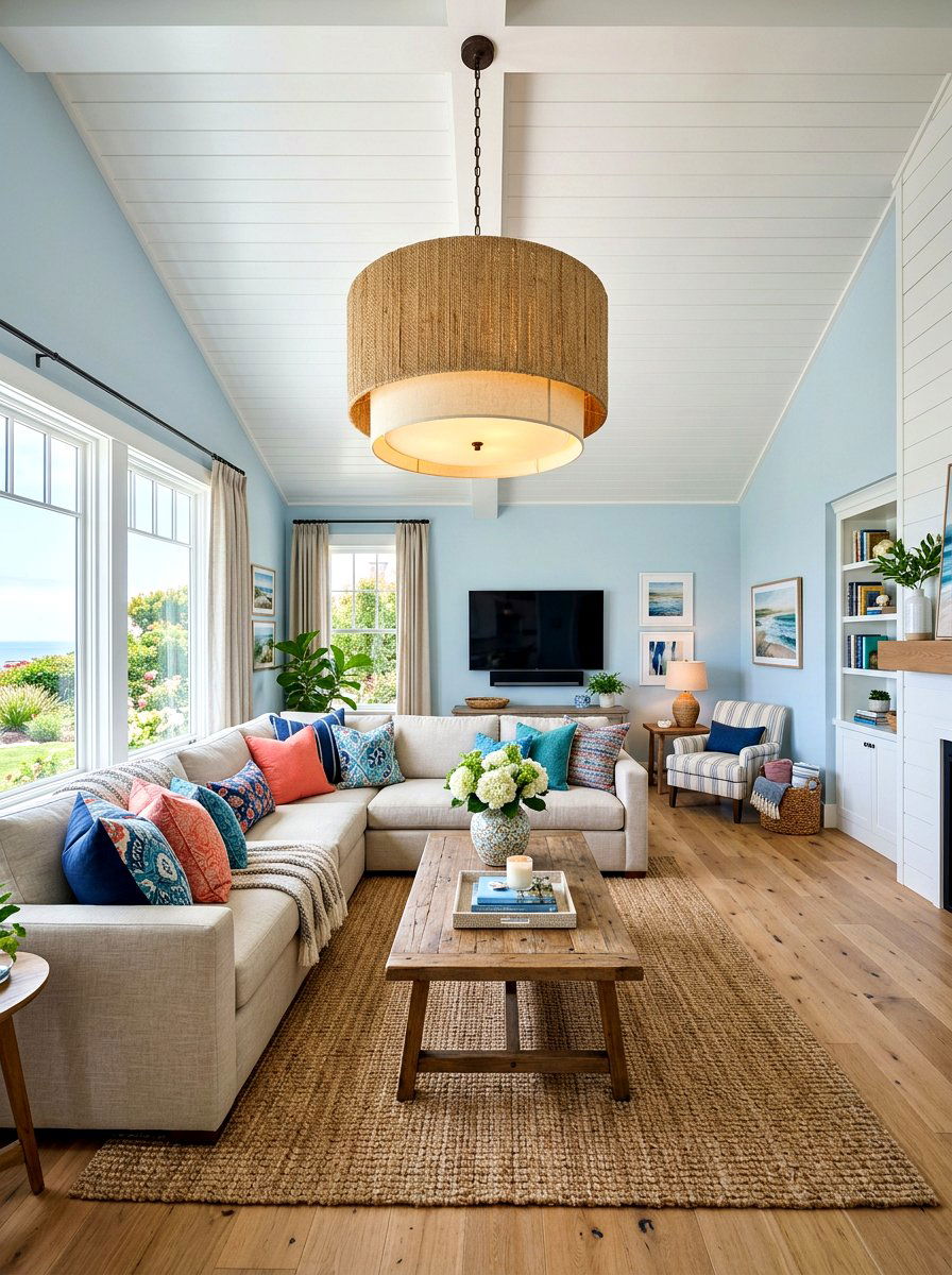 Large Drum Pendant Light - 30 layered lighting living room ideas