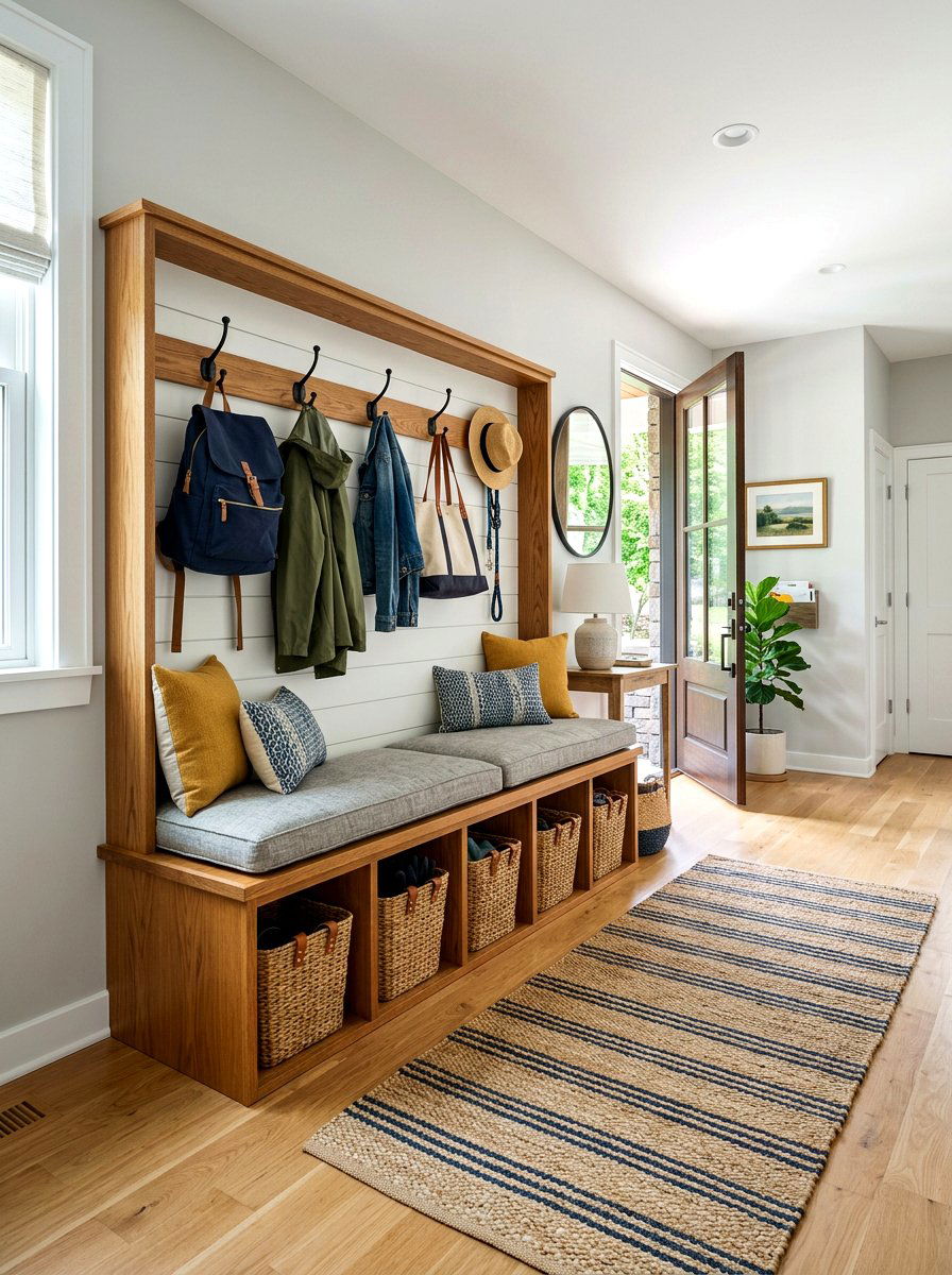 Large Entryway Mudroom Bench - 30 modern farmhouse decor ideas