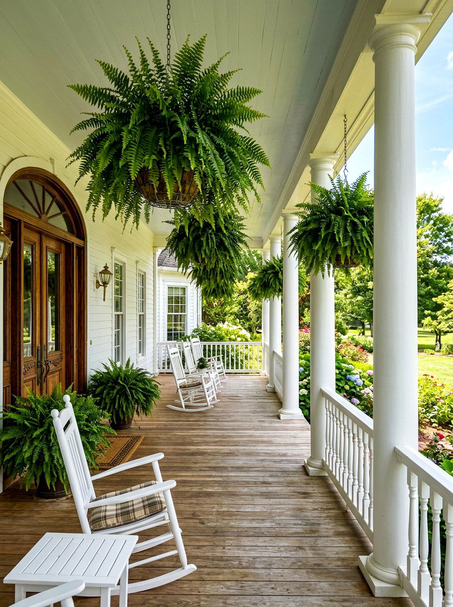 Large Farmhouse Porch Fern - 30 hanging fern porch ideas