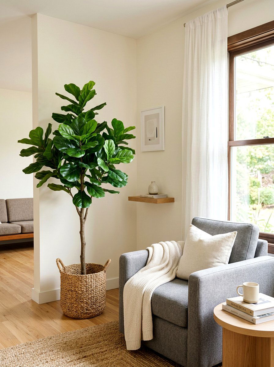 Large Fiddle Leaf Fig Corner - 30 faux plant decor ideas