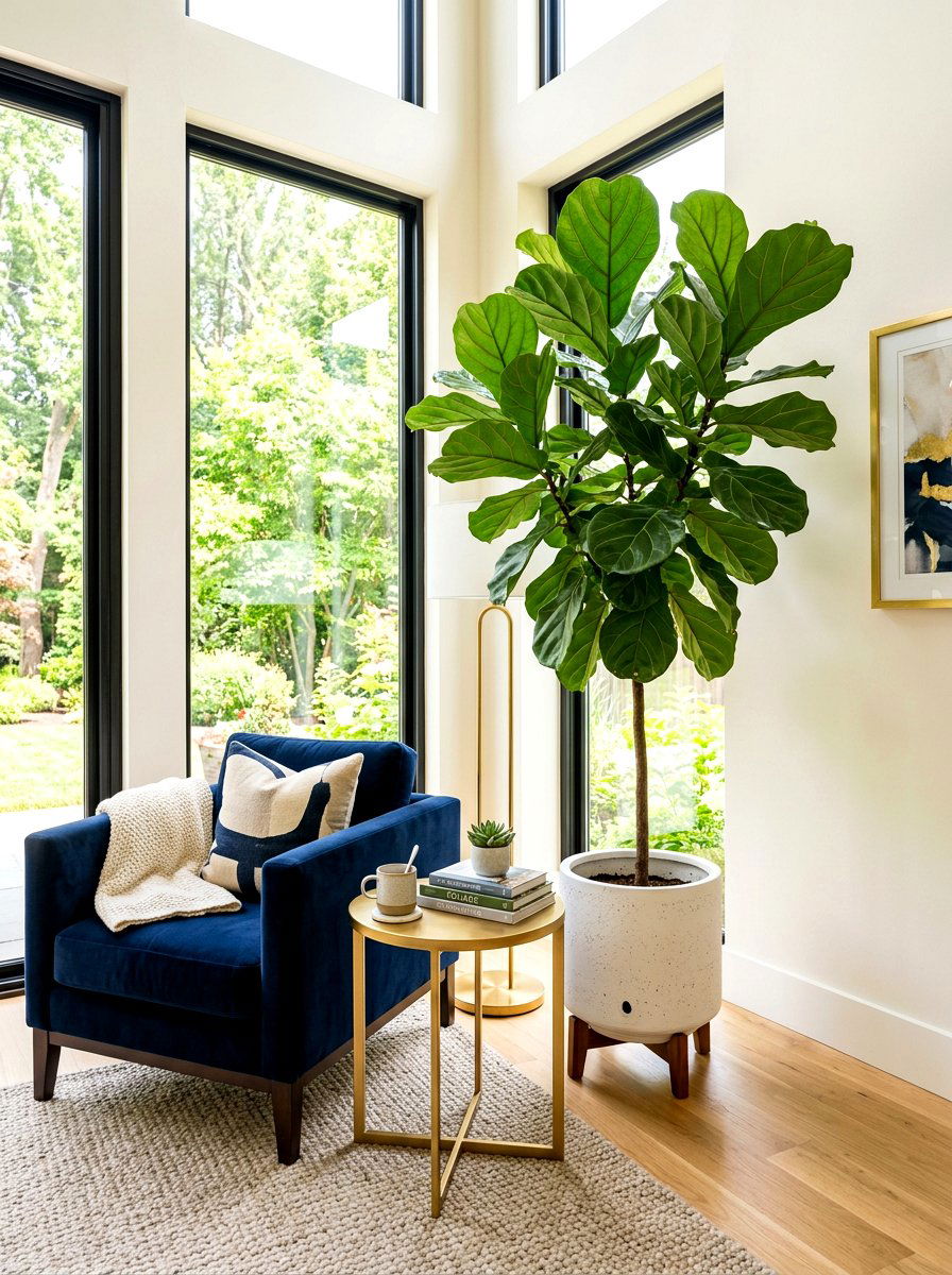 Large Fiddle Leaf Fig Corner - 30 corner plant living room ideas