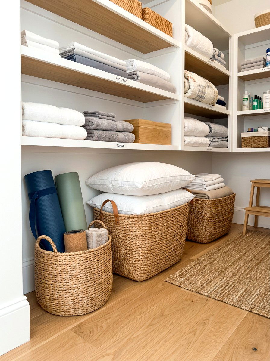 Large Floor Baskets - 30 linen closet organization ideas
