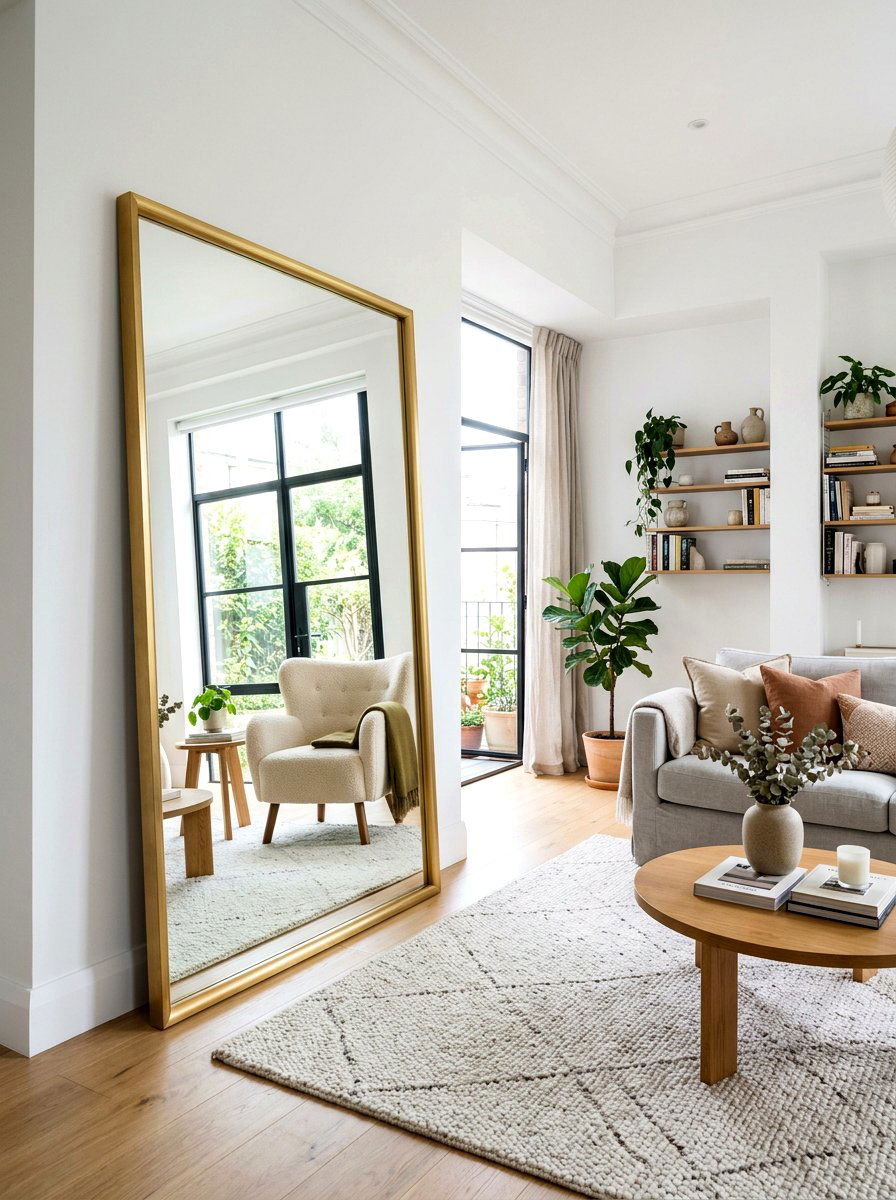 Large Floor Mirror - 30 no overhead light apartment ideas