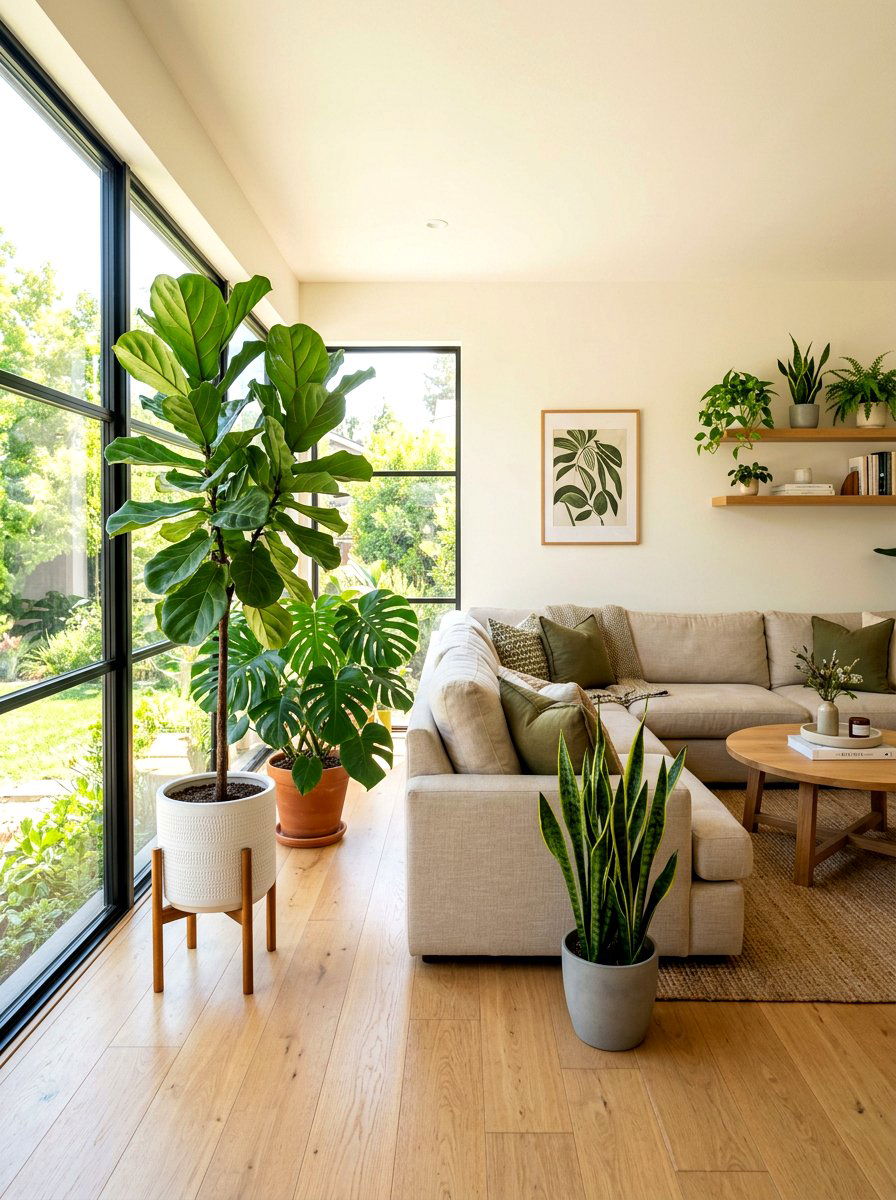 Large Floor Plants - 30 first apartment living room ideas